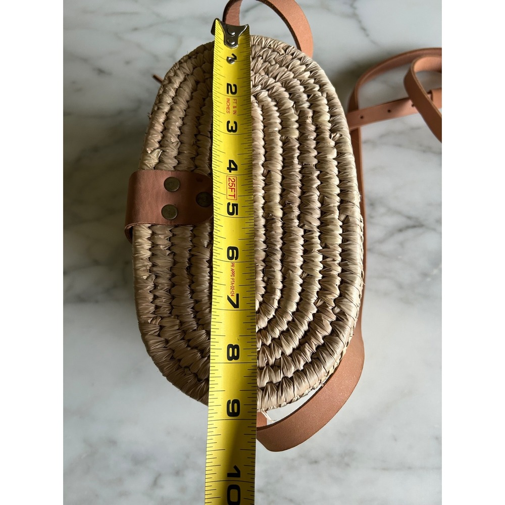 Ten Thousand Villages Woven Straw Crossbody Purse Tan Leather Trim Bangladesh - Picture 4 of 16